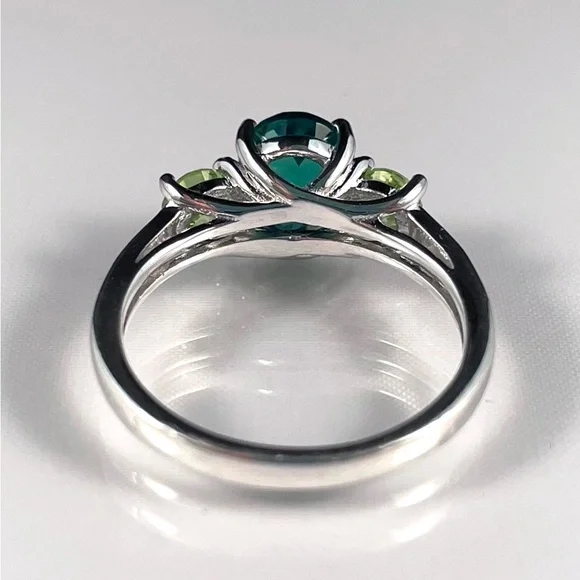 Art Nouveau-Inspired Sterling Silver Emerald and Peridot Ring, Size 6 - Picture 7 of 9